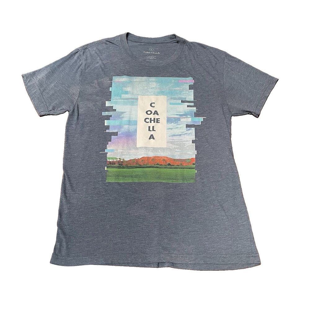 Coachella Festival Glitch Art Desert Logo Graphic Tee Shirt Mens Large L